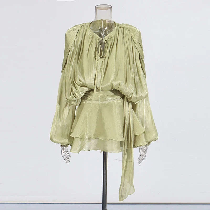 Lace-Up Patchwork Mini Dress-LIGHTPINK / S