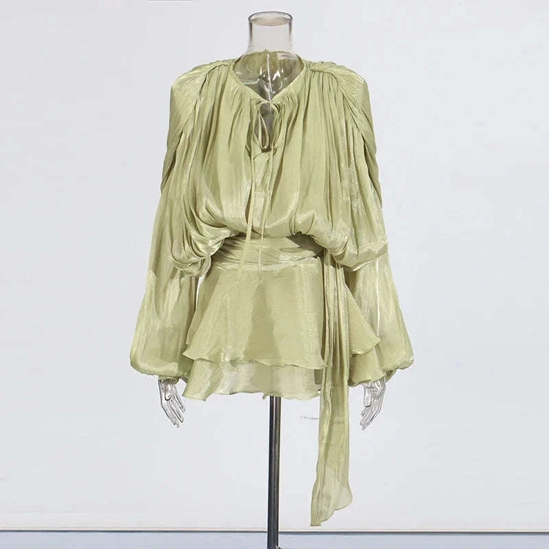 Lace-Up Patchwork Mini Dress-LIGHTPINK / S