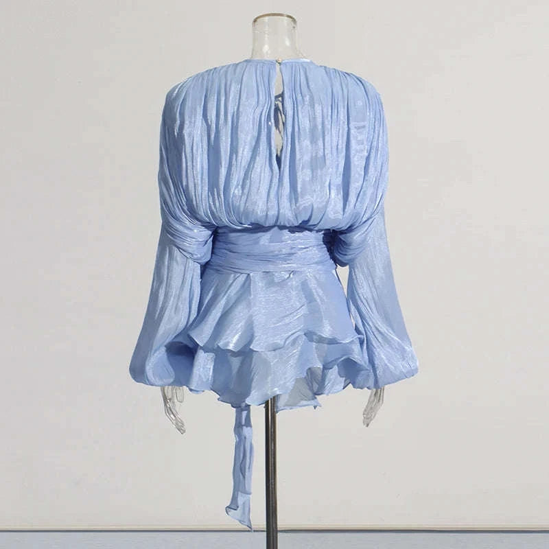 Lace-Up Patchwork Mini Dress-LIGHTPINK / S