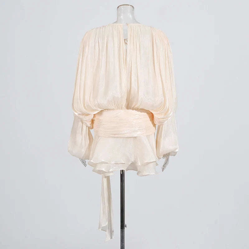 Lace-Up Patchwork Mini Dress-LIGHTPINK / S