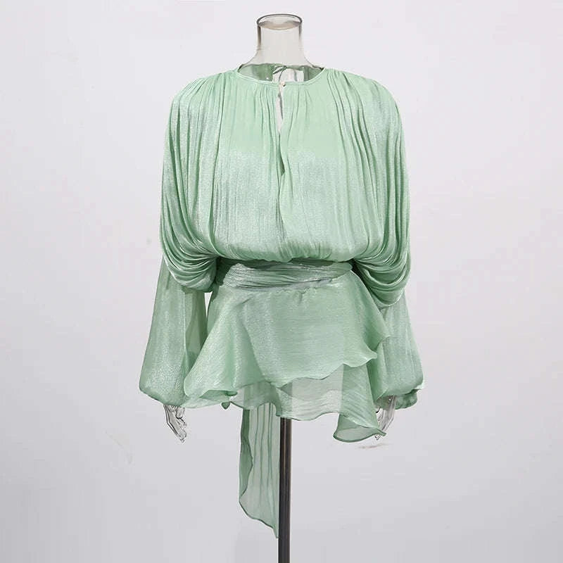 Lace-Up Patchwork Mini Dress-LIGHTPINK / S