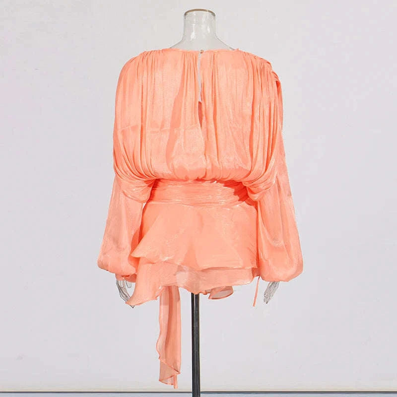 Lace-Up Patchwork Mini Dress-LIGHTPINK / S