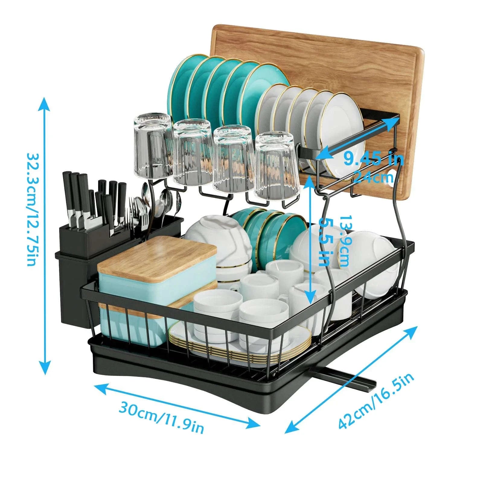 Large 2-Tier Dish Drying Rack for Kitchen Countertops-Black / spain / 2-tier