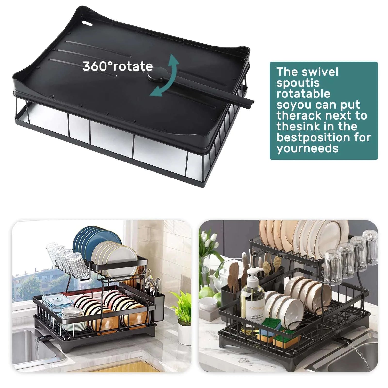 Large 2-Tier Dish Drying Rack for Kitchen Countertops-Black / spain / 2-tier