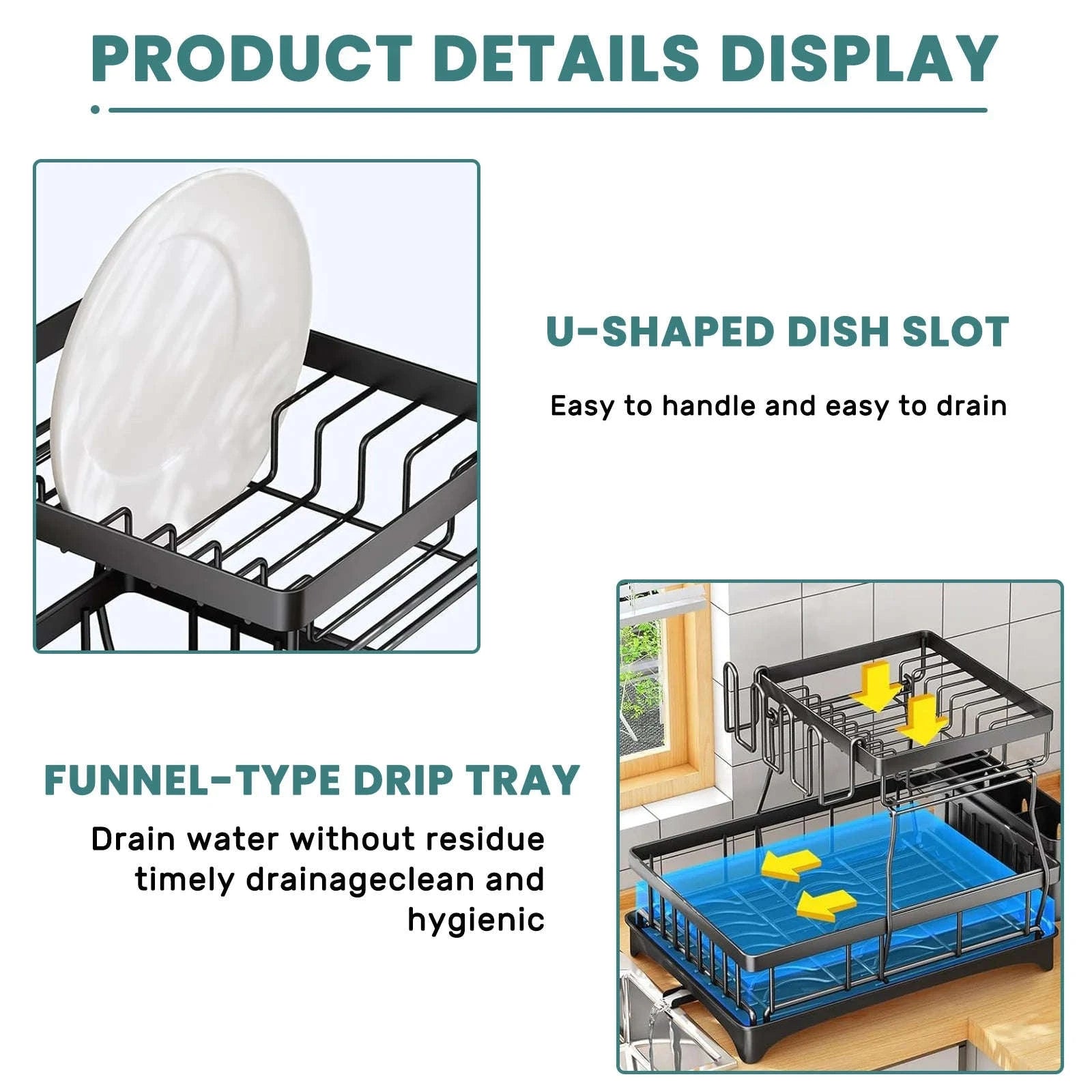 Large 2-Tier Dish Drying Rack for Kitchen Countertops-Black / spain / 2-tier