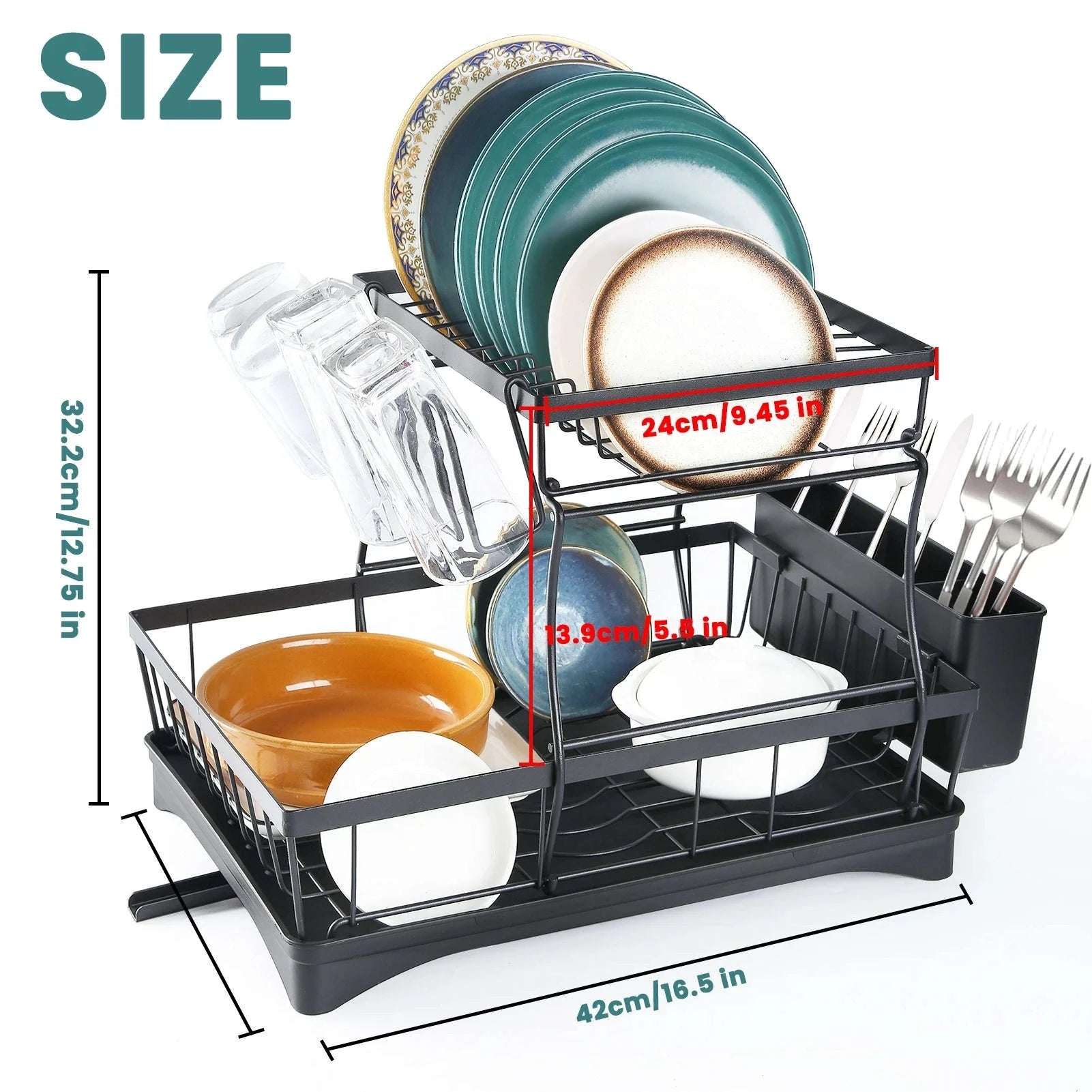Large 2-Tier Dish Drying Rack for Kitchen Countertops-Black / spain / 2-tier