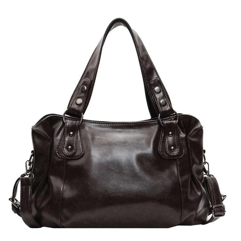 Large Capacity Vintage Style Shoulder Tote Bag with Crossbody Strap-Brown