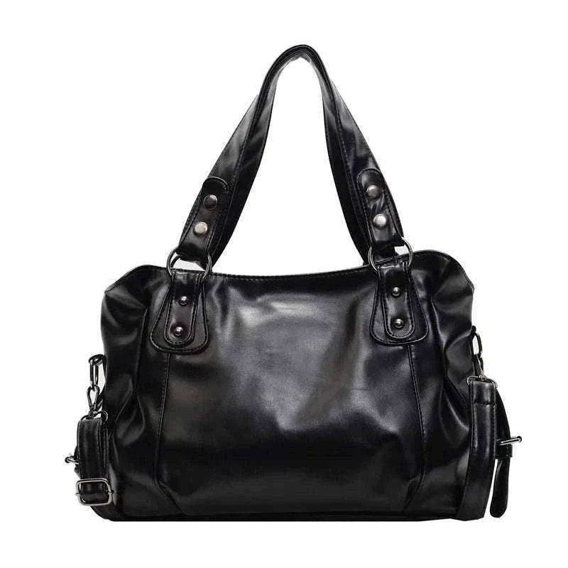 Large Capacity Vintage Style Shoulder Tote Bag with Crossbody Strap-Brown