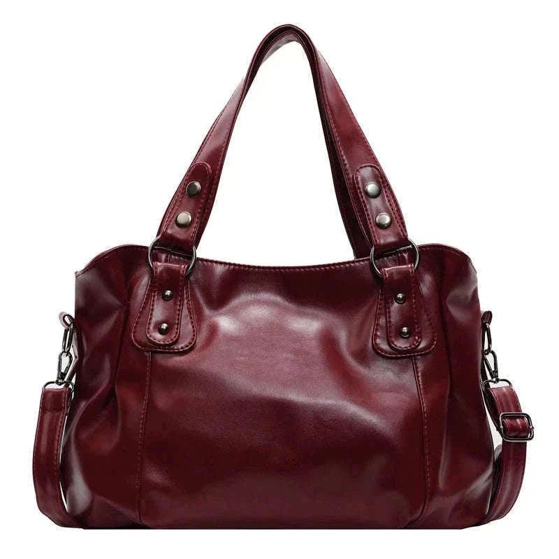 Large Capacity Vintage Style Shoulder Tote Bag with Crossbody Strap-Brown