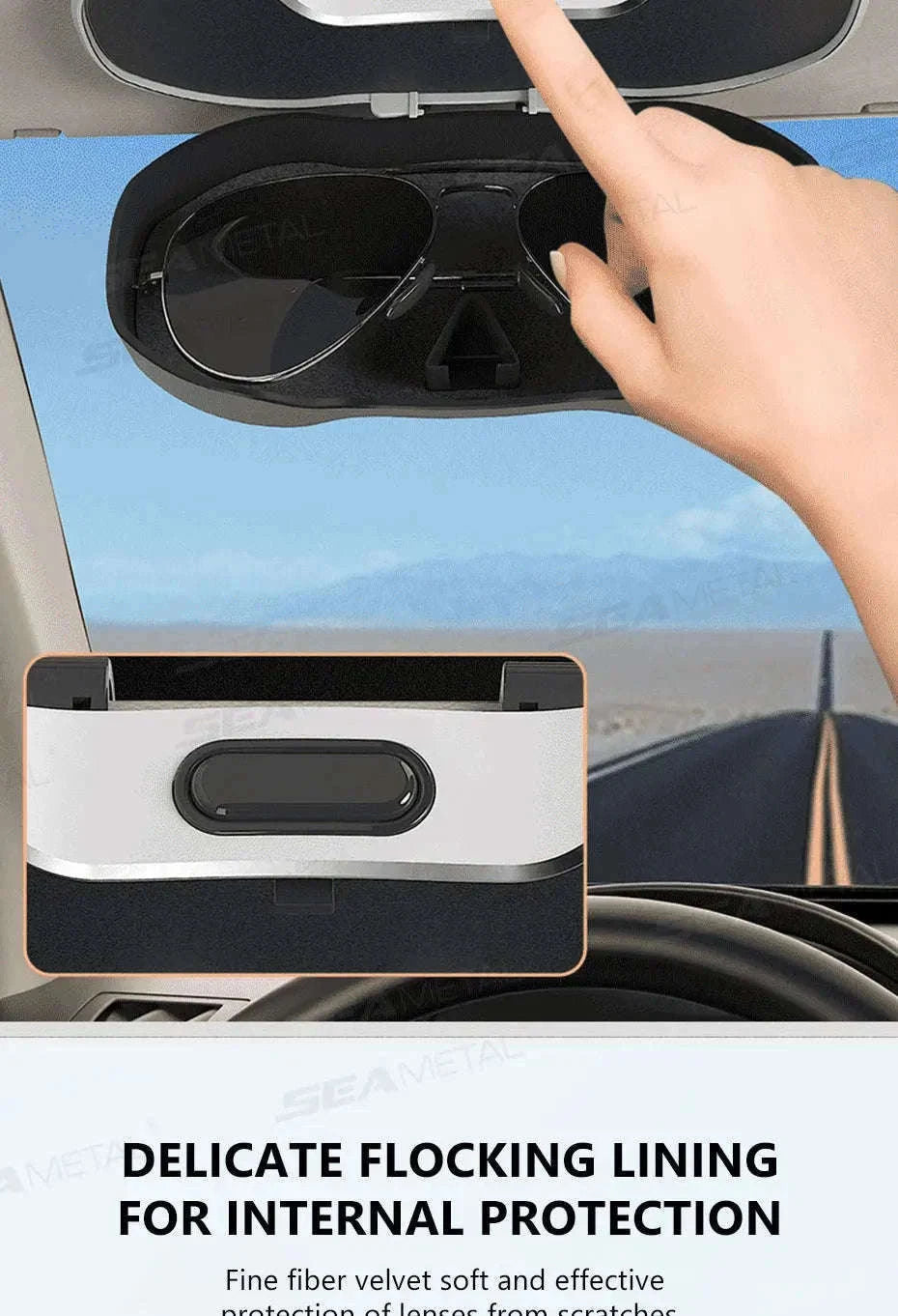 Large Car Glasses Holder Clip on Sun Visor Anti Scratch Flocking Layer-Brown