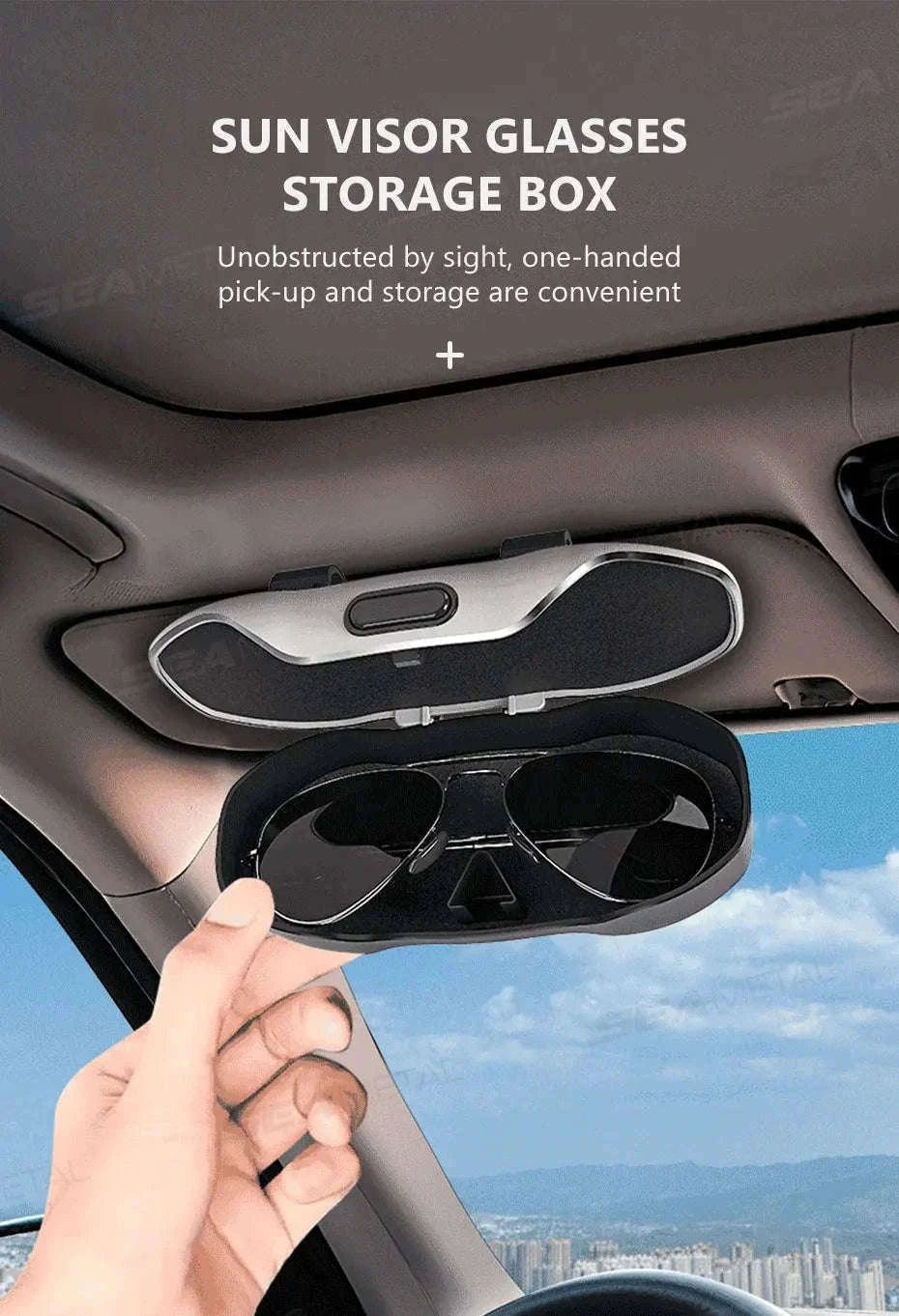 Large Car Glasses Holder Clip on Sun Visor Anti Scratch Flocking Layer-Brown