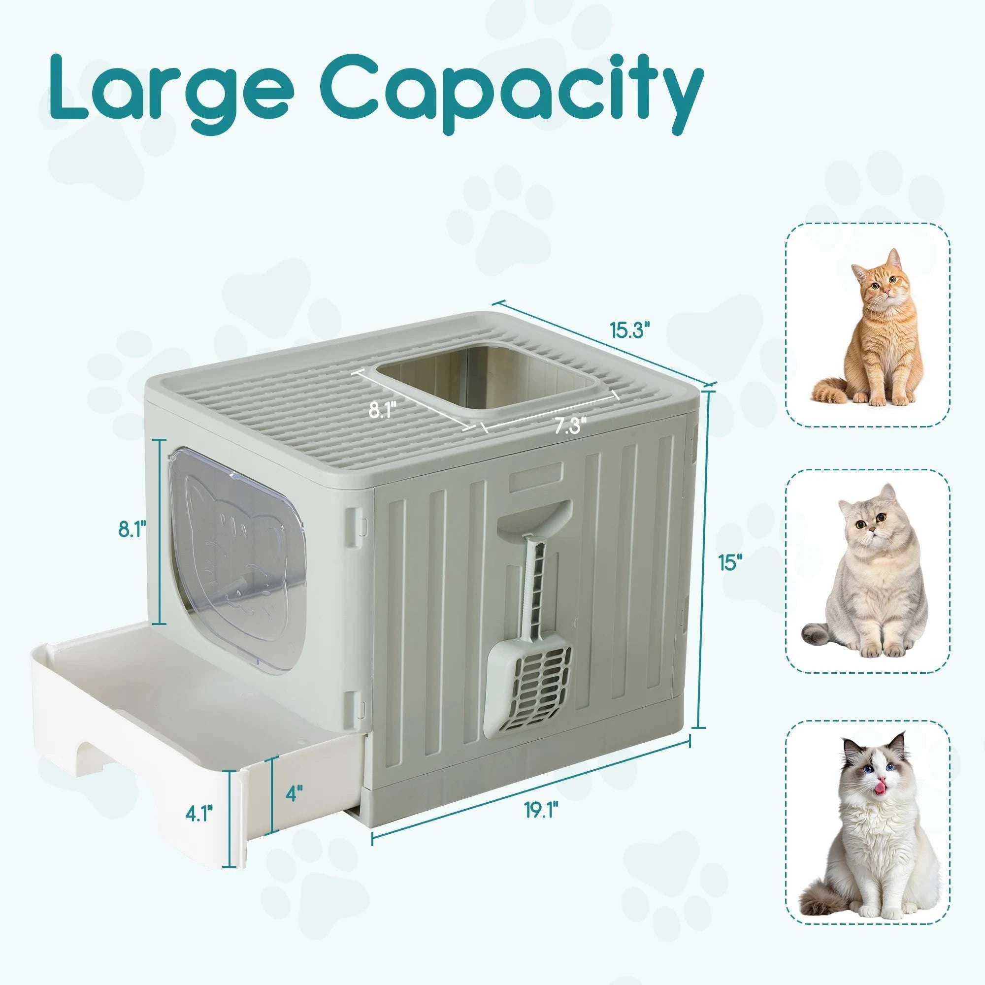 Large Covered Cat Litter Box with Lid and Scoop, 23.6" Foldable Design-Pink / United States