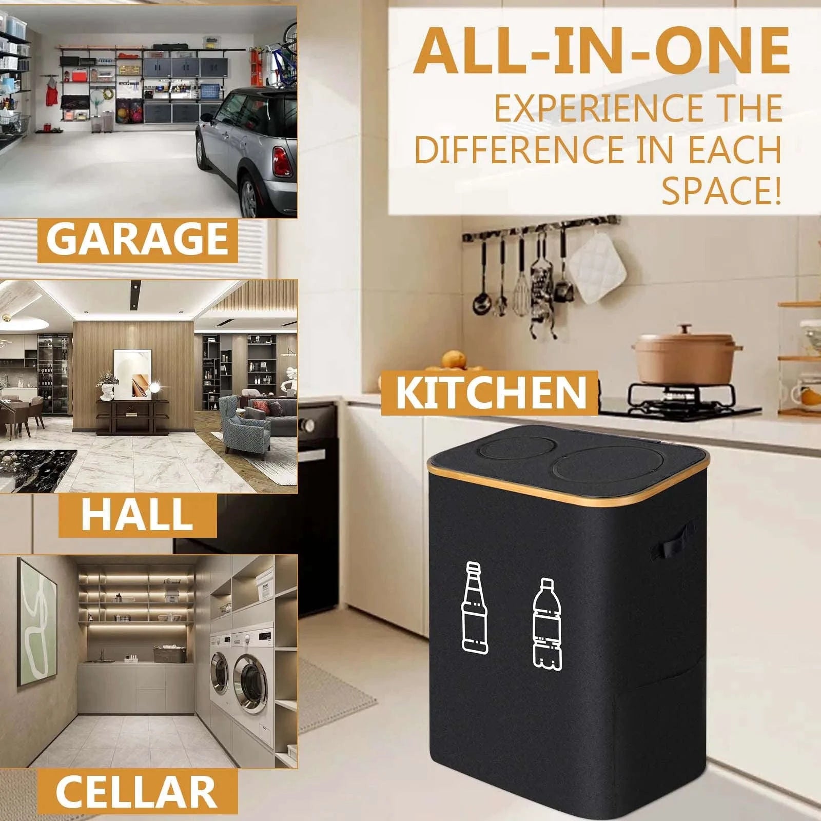 Large Foldable Recycling Bin with Lid 100L 145L Storage Organizer-145L / france