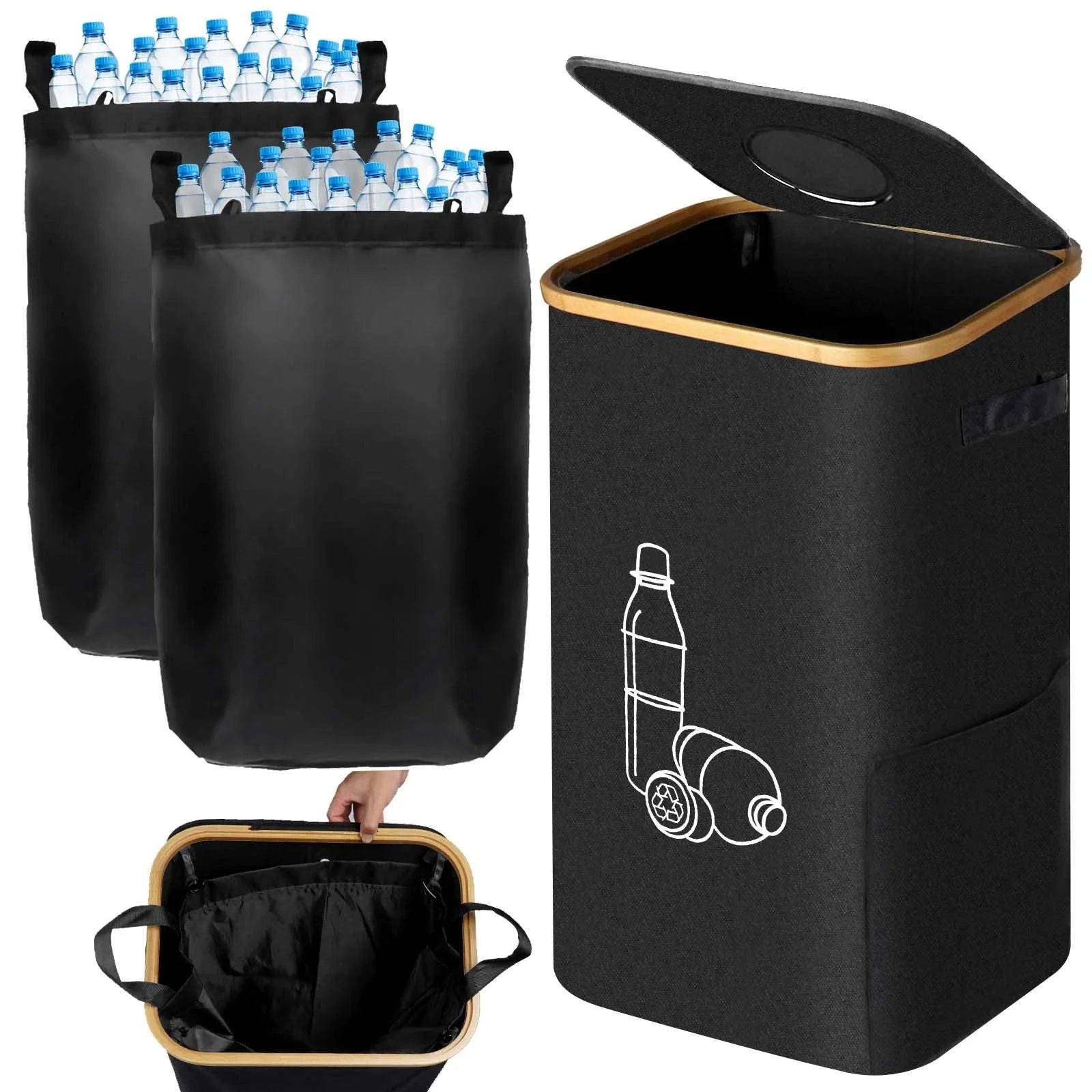 Large Foldable Recycling Bin with Lid 100L 145L Storage Organizer-145L / france