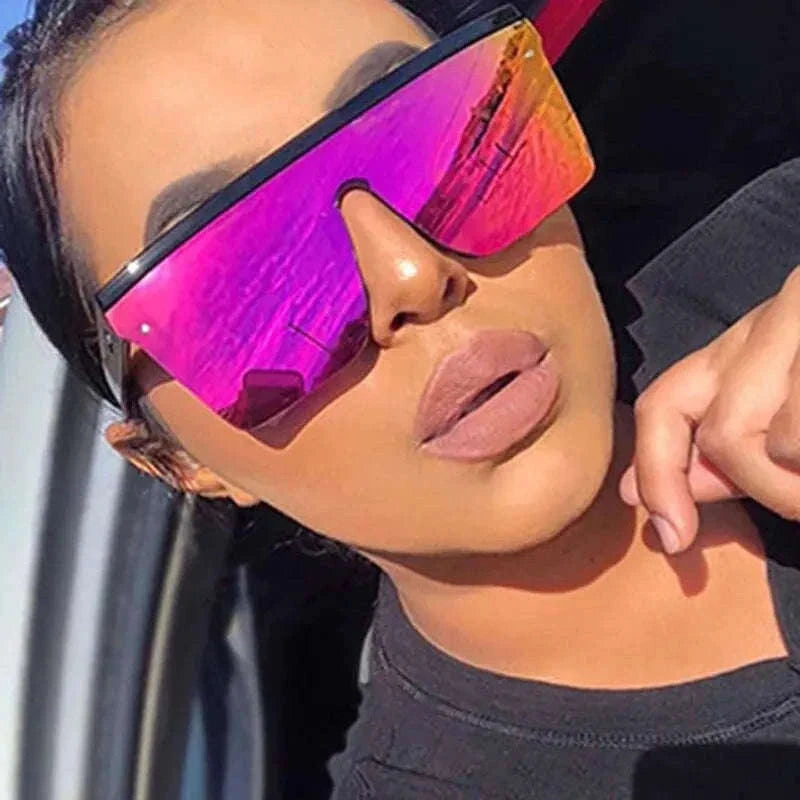 Large-Frame One-Piece Fashion Sunglasses for Women-Black purple