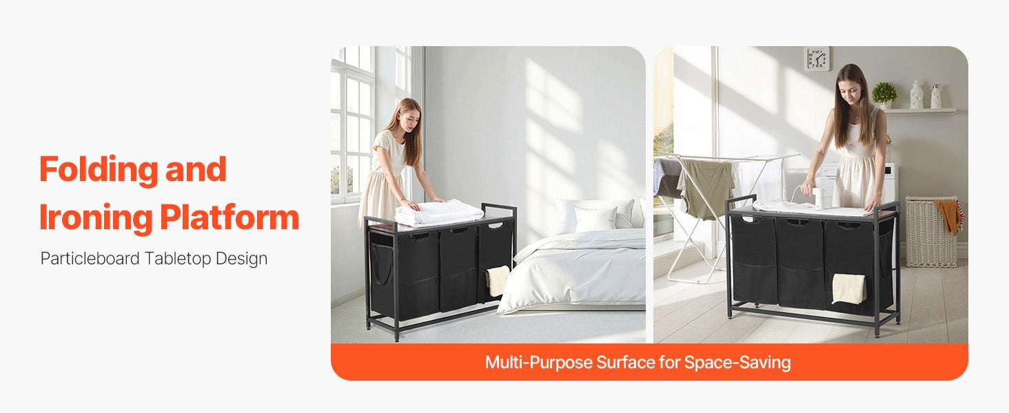 Large Laundry Sorter with Metal Frame & Pull-Out Bags-3 Compartments TypeA / United States