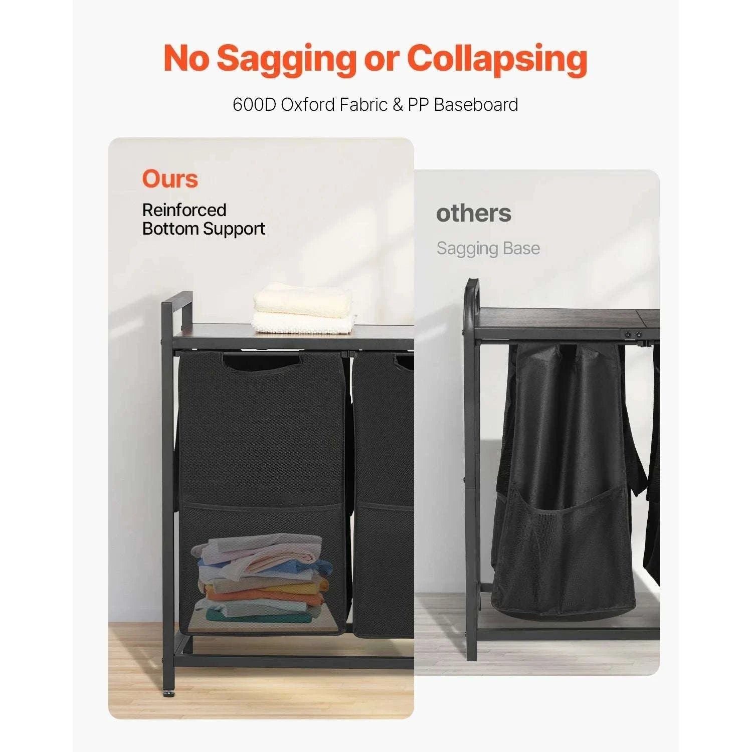 Large Laundry Sorter with Metal Frame & Pull-Out Bags-3 Compartments TypeA / United States