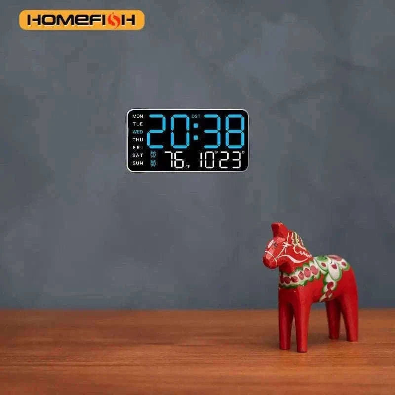 Large LED Digital Wall Clock with Temperature, Date & Remote Control-blue