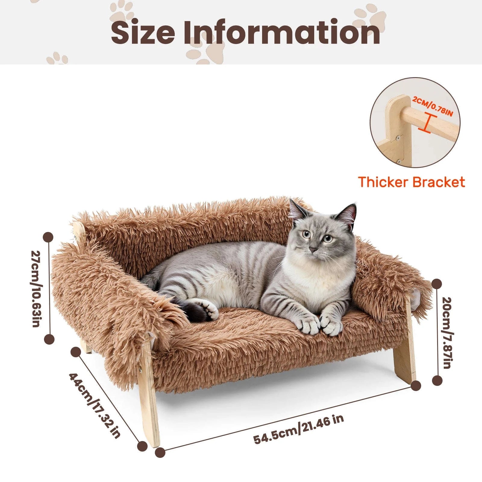 Large Raised Plush Cat Sofa Bed with Wooden Legs-Brown / United Kingdom