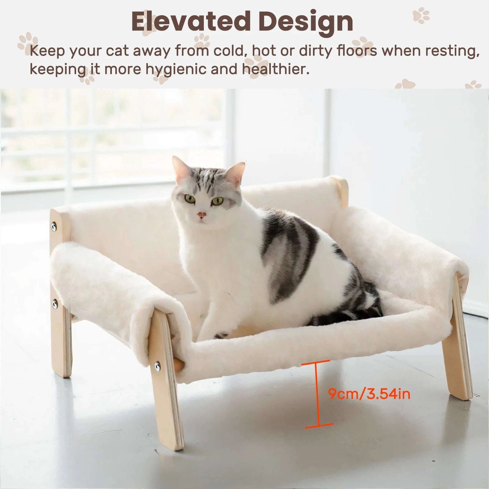Large Raised Plush Cat Sofa Bed with Wooden Legs-Brown / United Kingdom