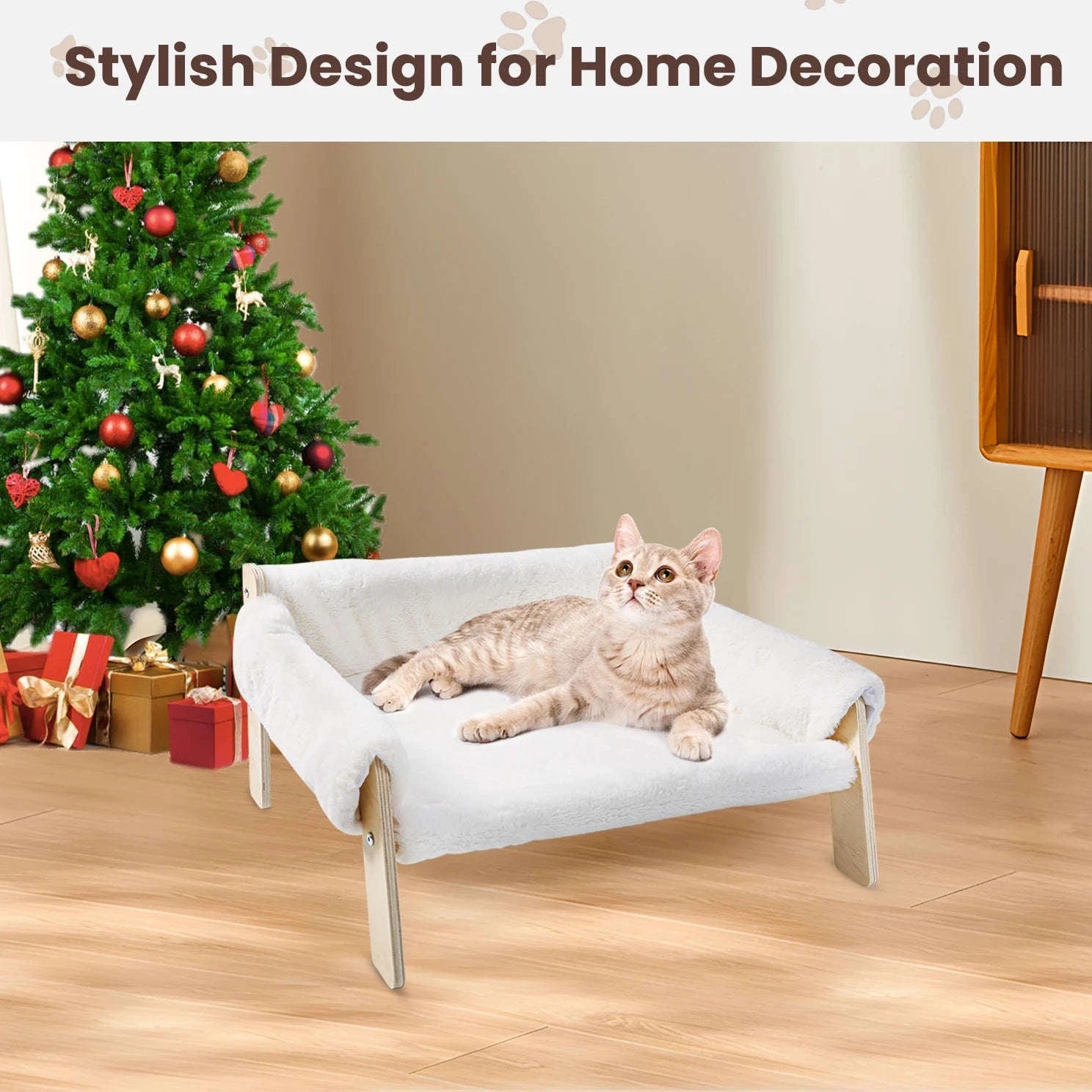 Large Raised Plush Cat Sofa Bed with Wooden Legs-Brown / United Kingdom