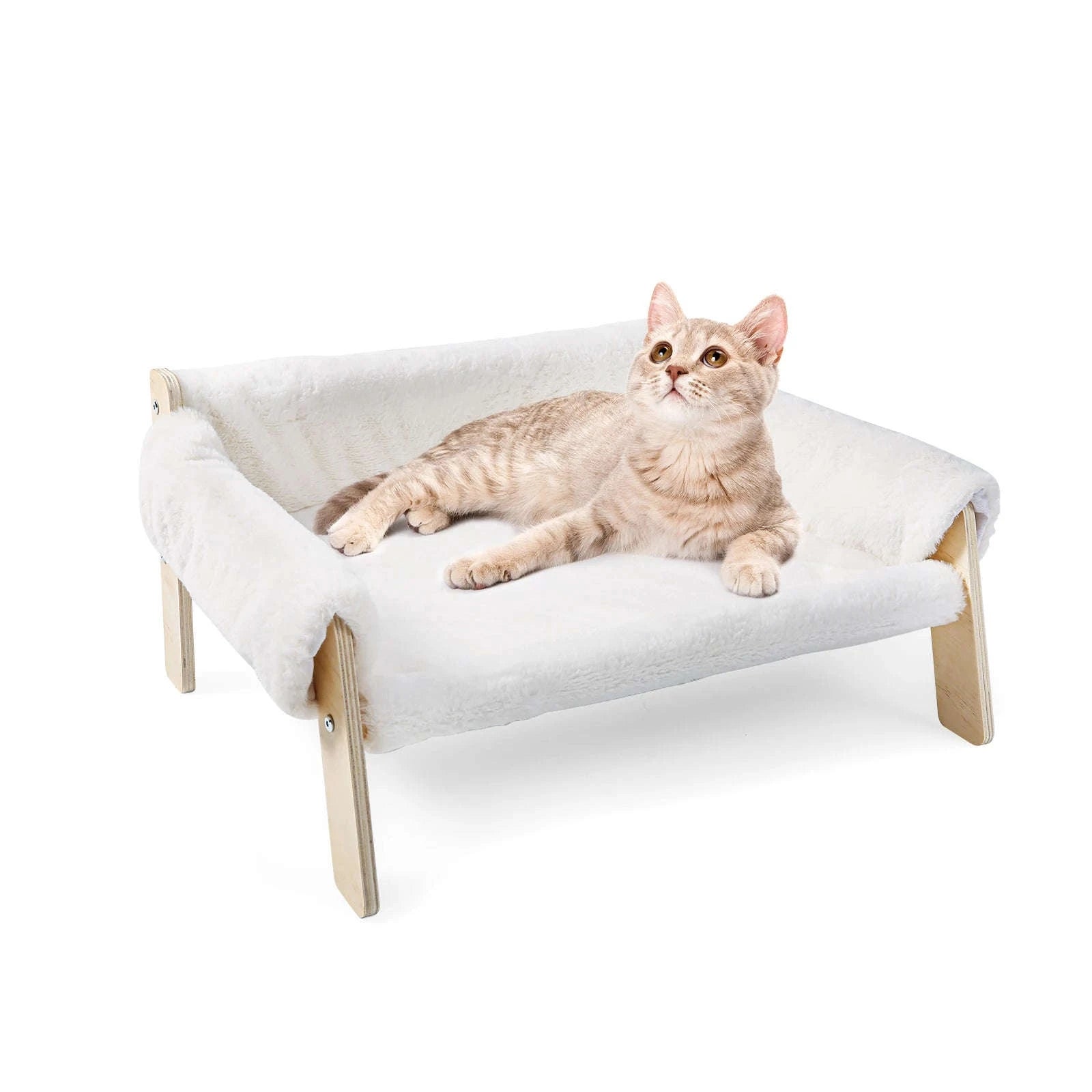 Large Raised Plush Cat Sofa Bed with Wooden Legs-Brown / United Kingdom