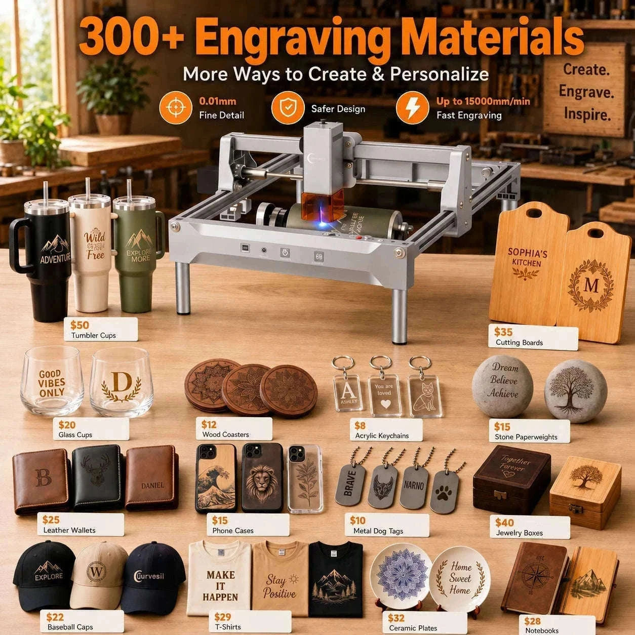 Laser Engraving Machine 5W 10W Free App Control Diode Engraver Cutter-10W Cover and Table / spain