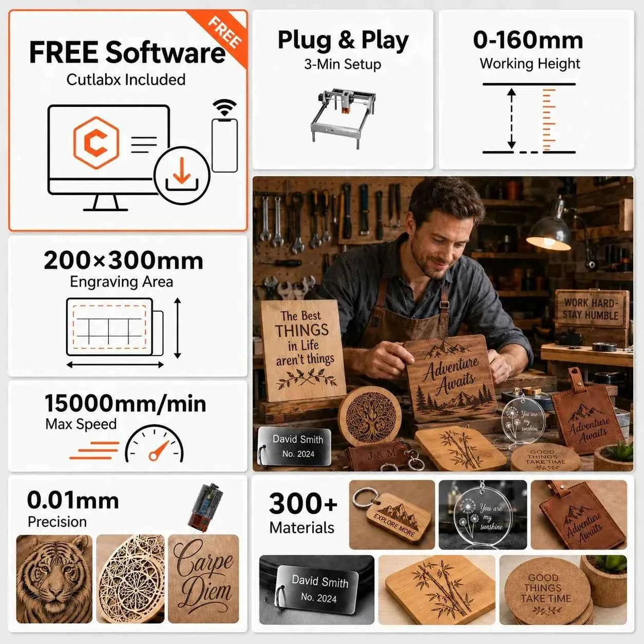 Laser Engraving Machine 5W 10W Free App Control Diode Engraver Cutter-10W Cover and Table / spain