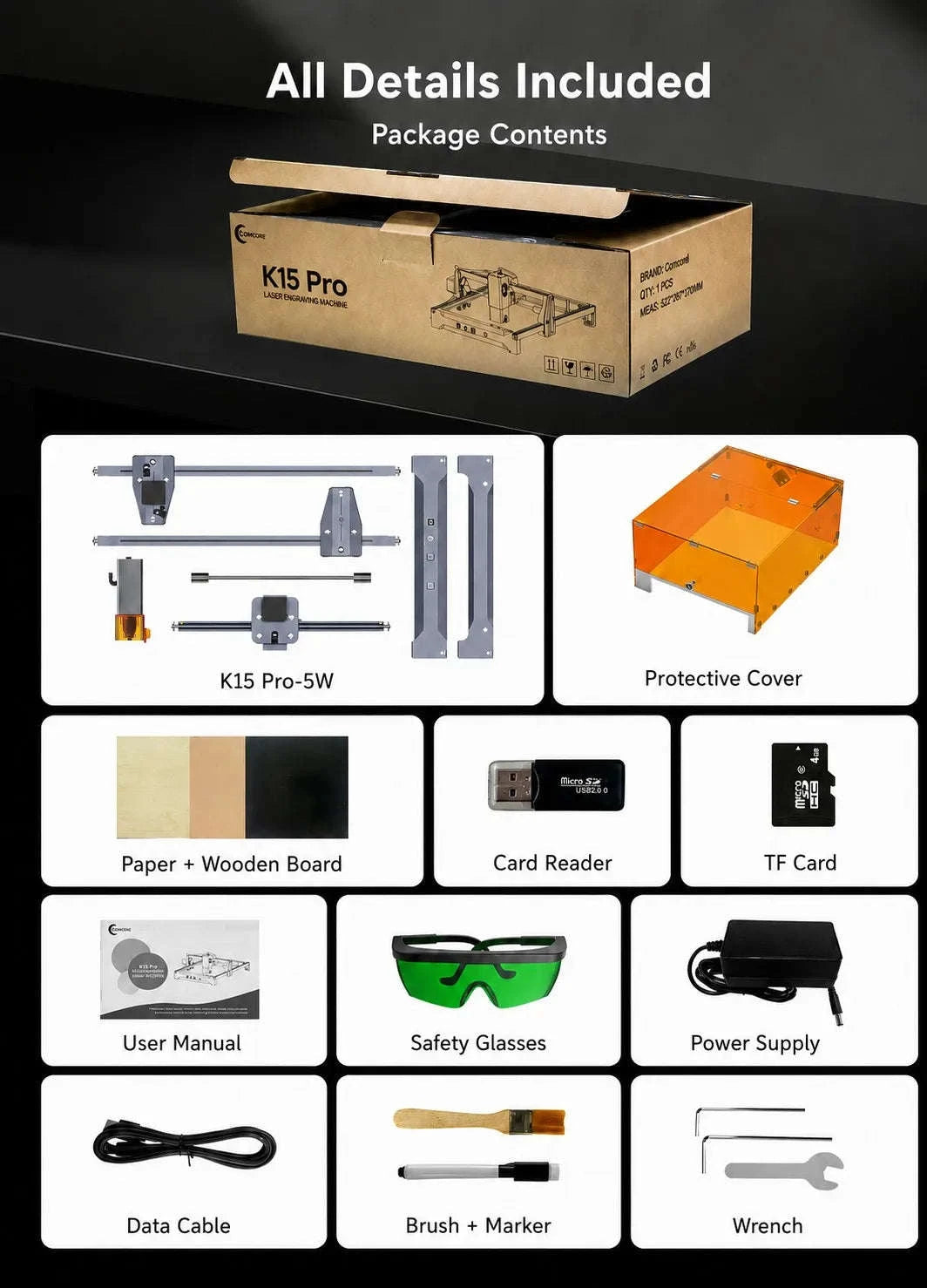 Laser Engraving Machine 5W 10W Free App Control Diode Engraver Cutter-10W Cover and Table / spain
