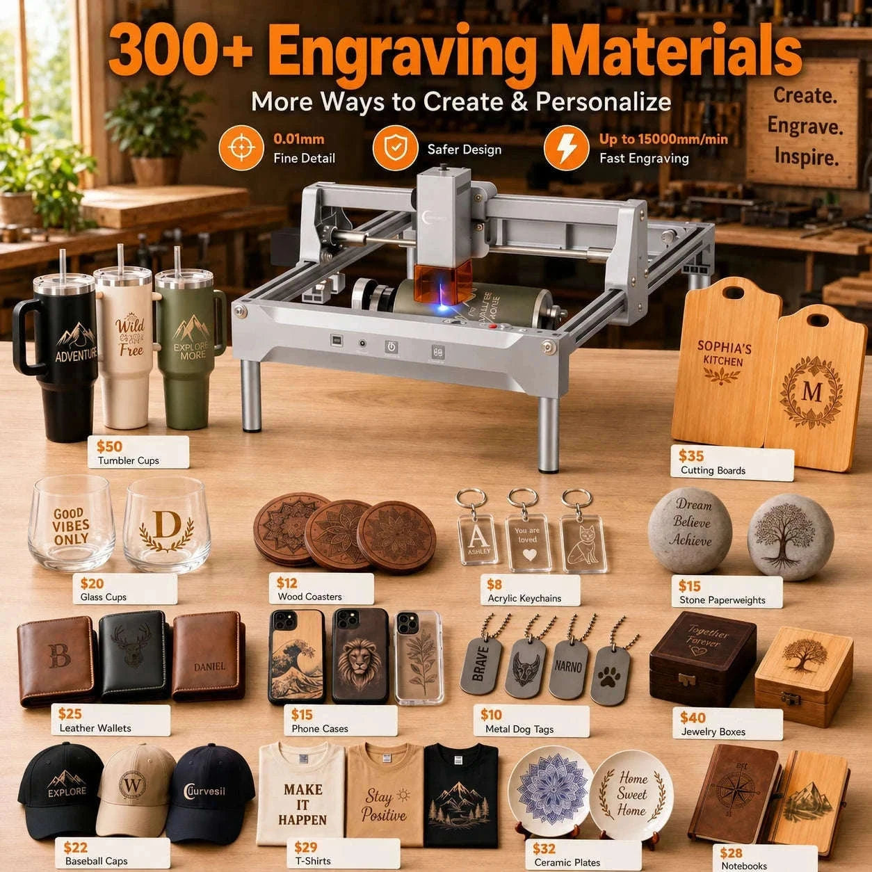 Laser Engraving Machine 5W 10W Free App Control Diode Engraver Cutter-10W Cover and Table / spain