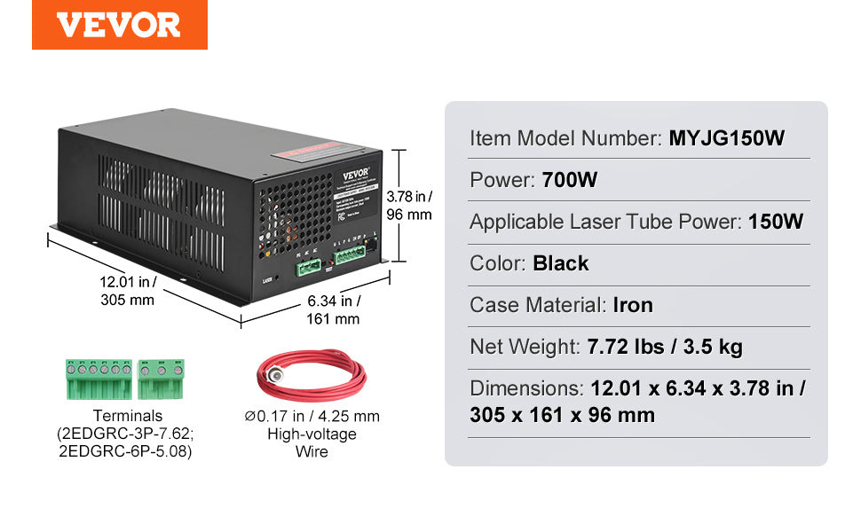 Τροφοδοτικό Ισχύος CO2 Laser 40W–150W για Χαράκτες & Κόφτες 110V