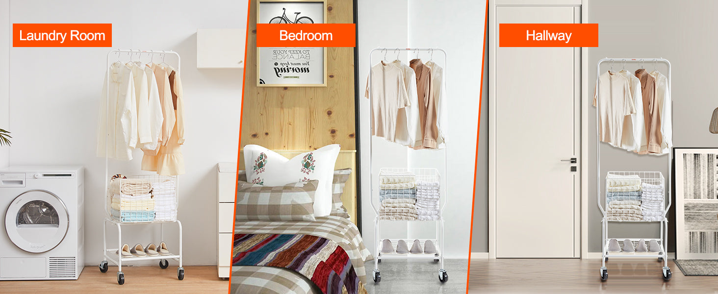 Height Adjustment Laundry Hamper Cart with Basket and Shelf Storage Organizer with Lockable Wheels