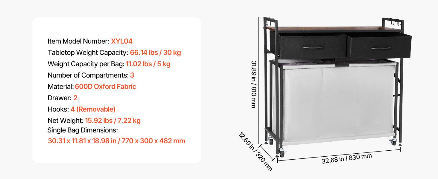 Large Laundry Sorter with Metal Frame & Pull-Out Bags