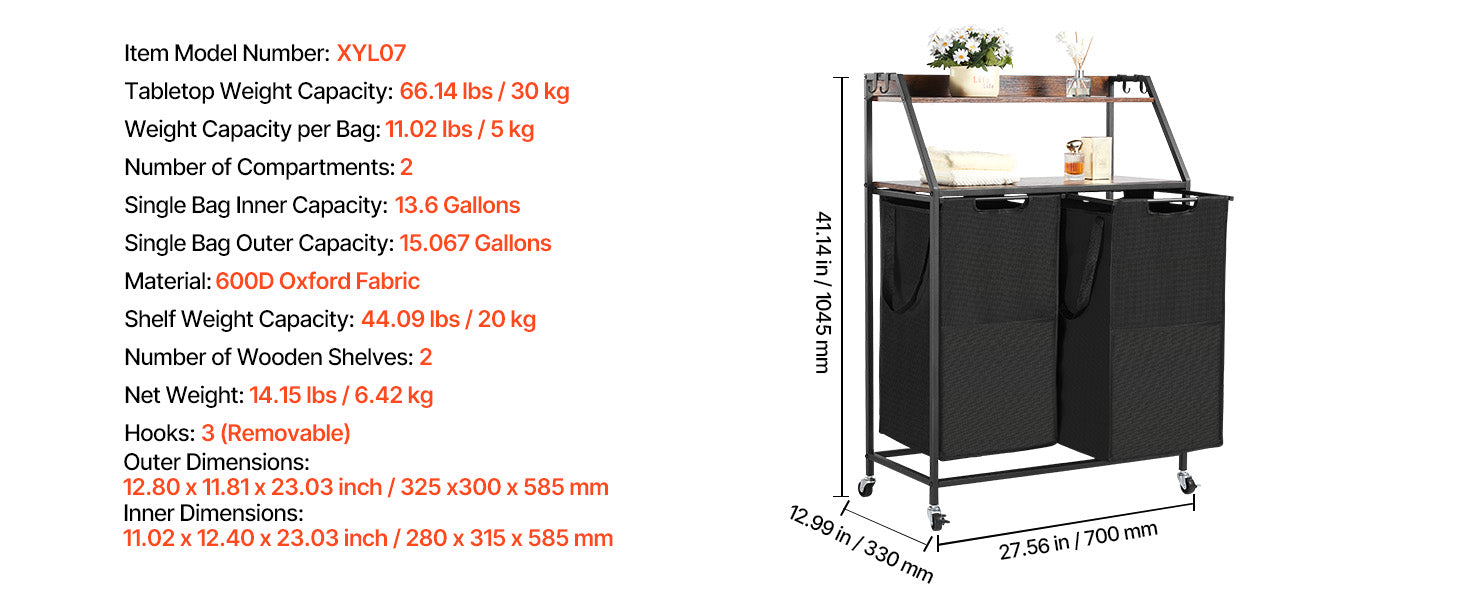 Large Laundry Sorter with Metal Frame & Pull-Out Bags