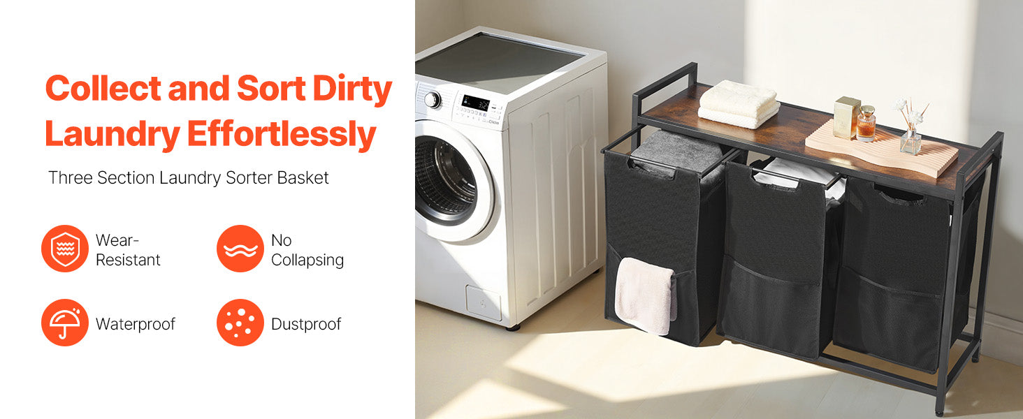 Large Laundry Sorter with Metal Frame & Pull-Out Bags