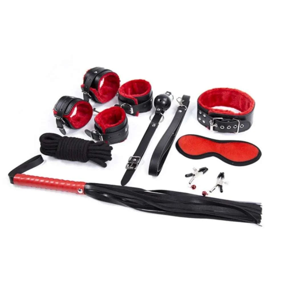 Leather Bondage Kit with Handcuffs & Body Harness Set-Black / United States