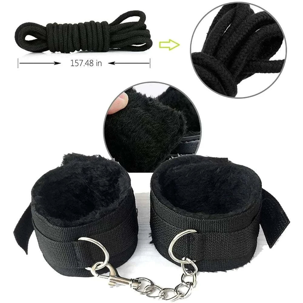 Leather Bondage Kit with Handcuffs & Body Harness Set-Black / United States