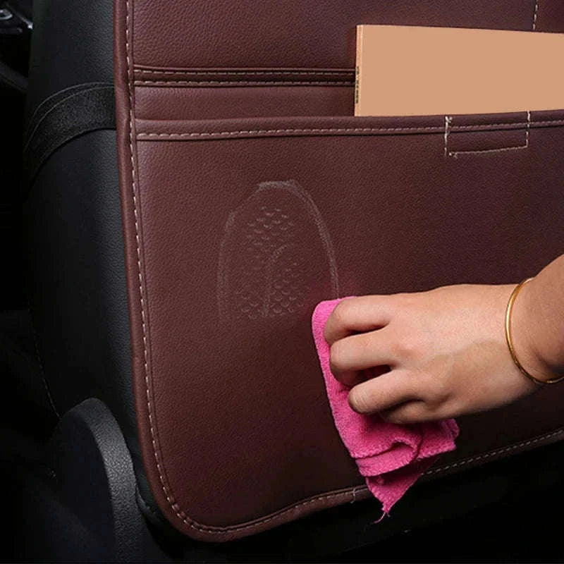 Leather Car Seat Back Protector with Storage Pocket-Leather Black 1PC