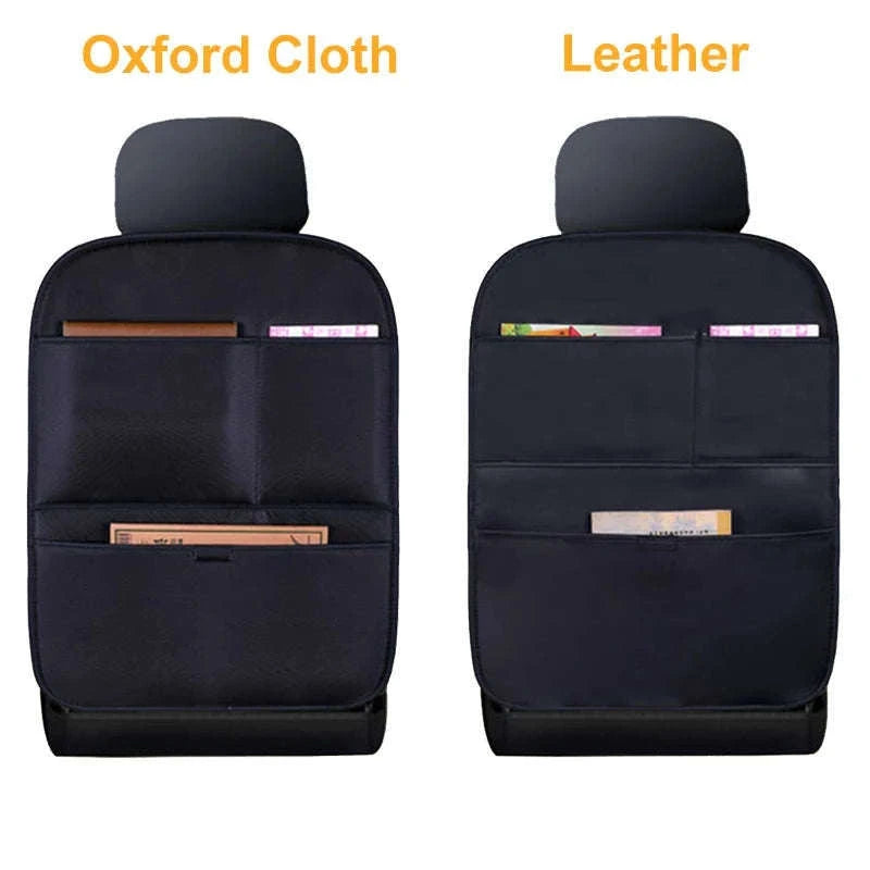 Leather Car Seat Back Protector with Storage Pocket-Leather Black 1PC