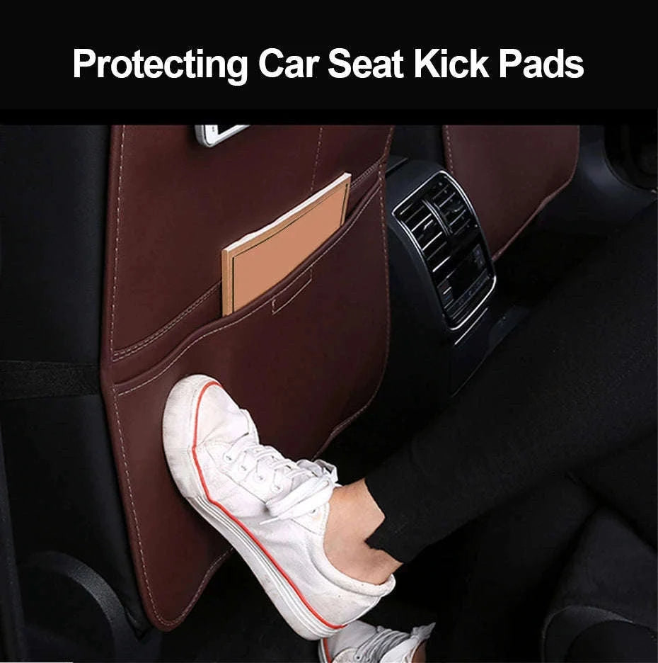 Leather Car Seat Back Protector with Storage Pocket-Leather Black 1PC