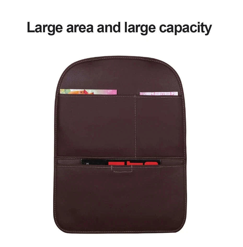 Leather Car Seat Back Protector with Storage Pocket-Leather Black 1PC