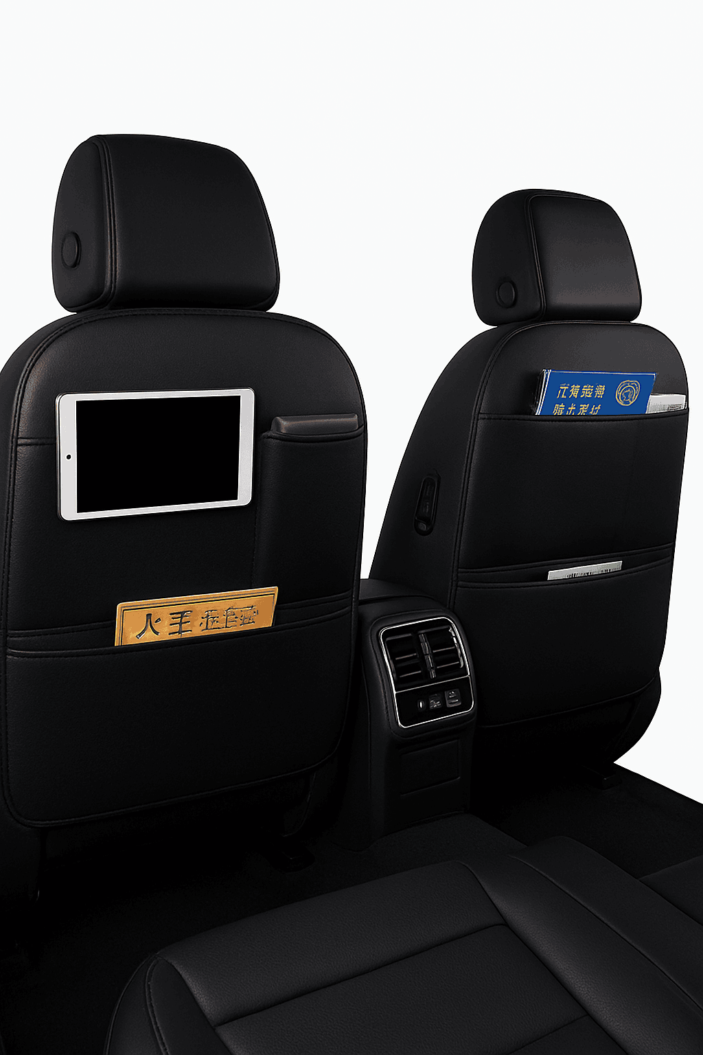 Leather Car Seat Back Protector with Storage Pocket-Leather Black 1PC