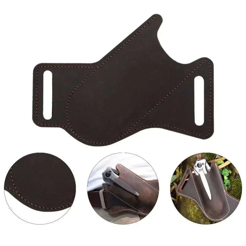 Leather Knife Storage Sheath with Belt Clip for Folding Knives-black