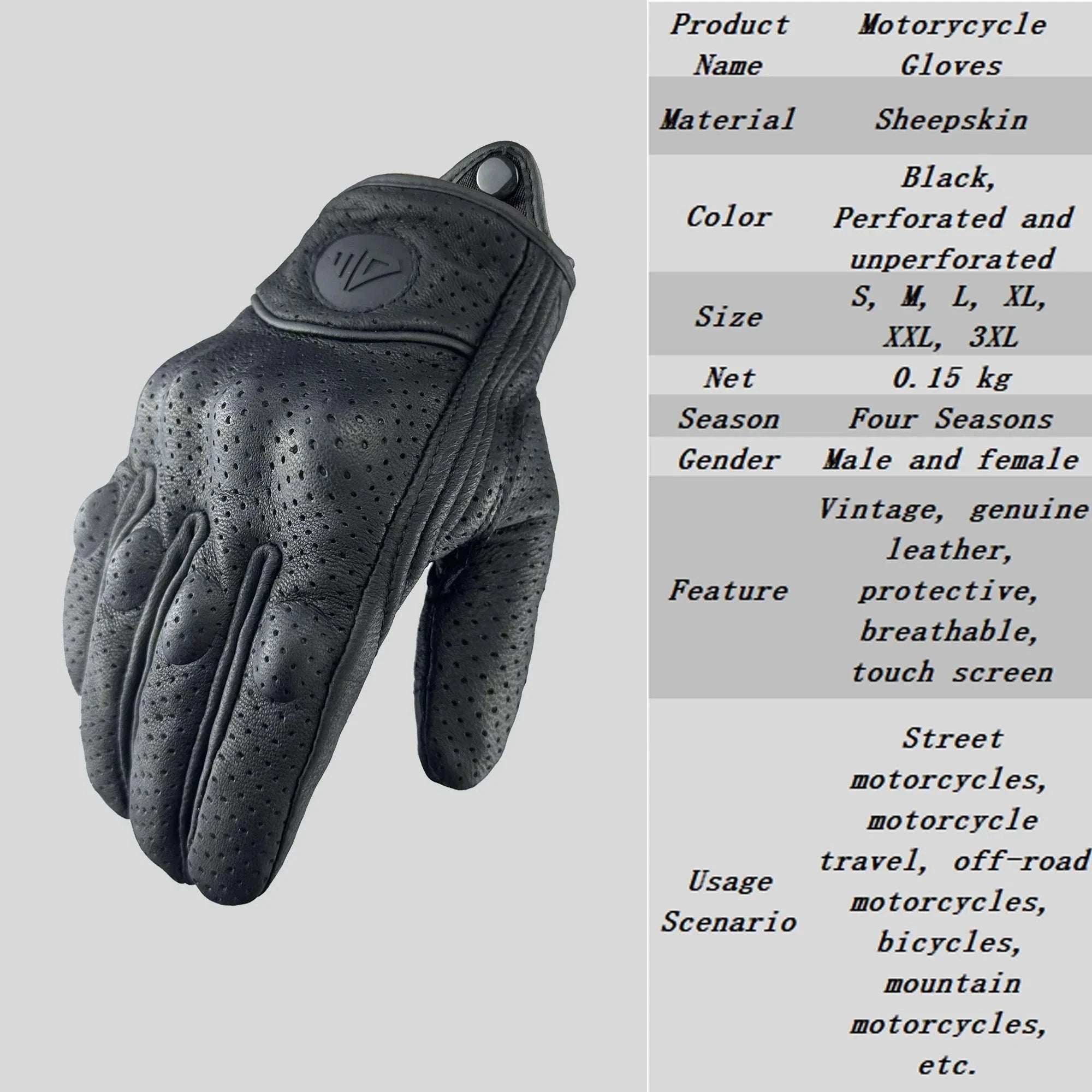 Leather Motorcycle Gloves for Men & Women, Grip Control Fit-non perforated / XL