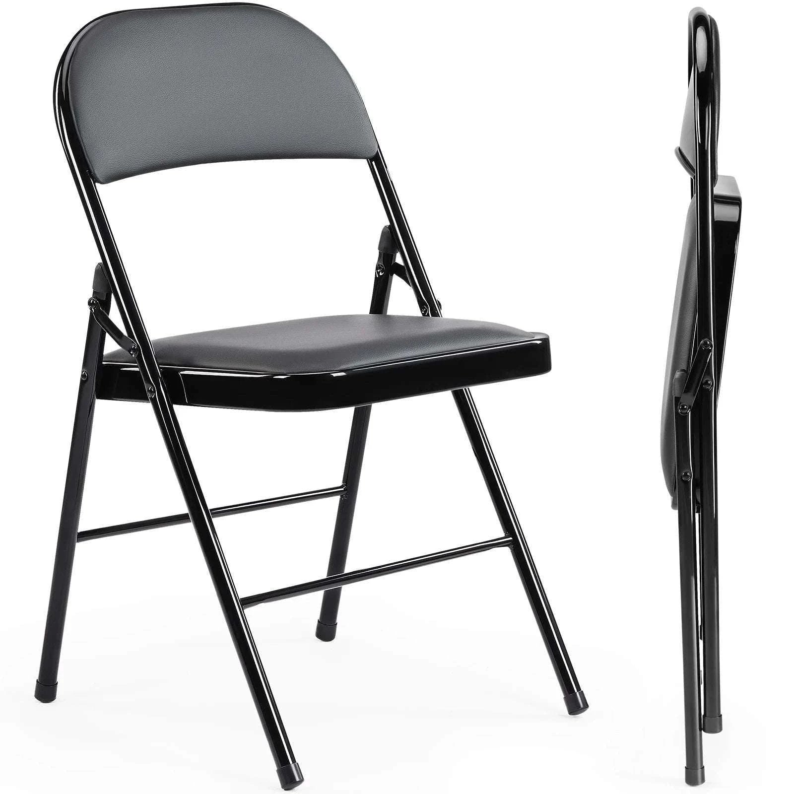 Leather Padded Folding Chairs 2 Pack with Metal Frame-Rice White / United States