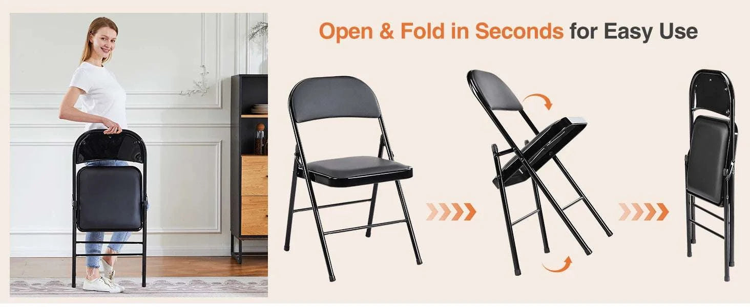 Leather Padded Folding Chairs 2 Pack with Metal Frame-Rice White / United States