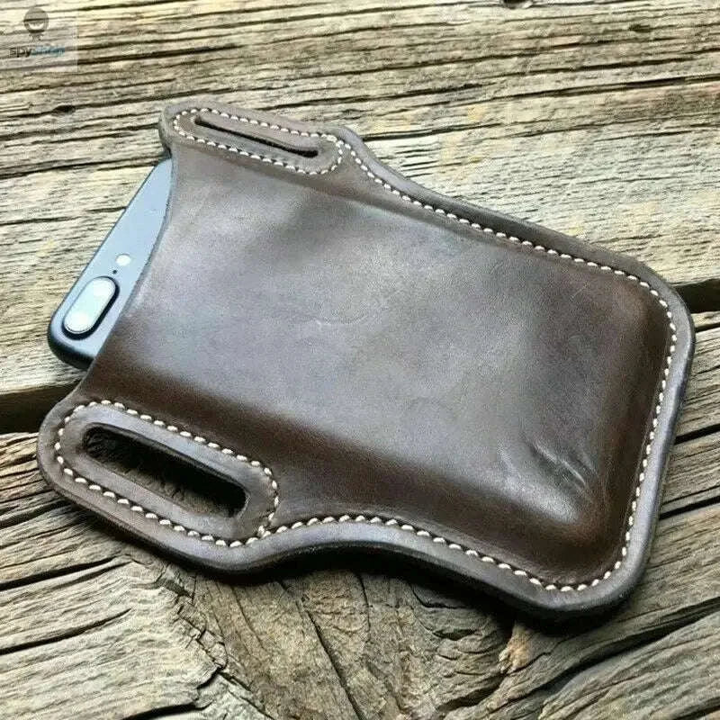 Leather Phone Holster Belt Waist Bag for Everyday Carry-Light Brown