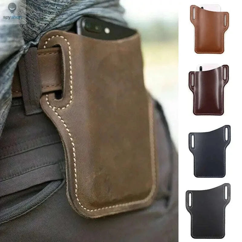 Leather Phone Holster Belt Waist Bag for Everyday Carry-Light Brown