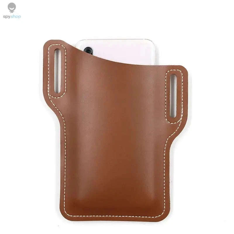 Leather Phone Holster Belt Waist Bag for Everyday Carry-Light Brown