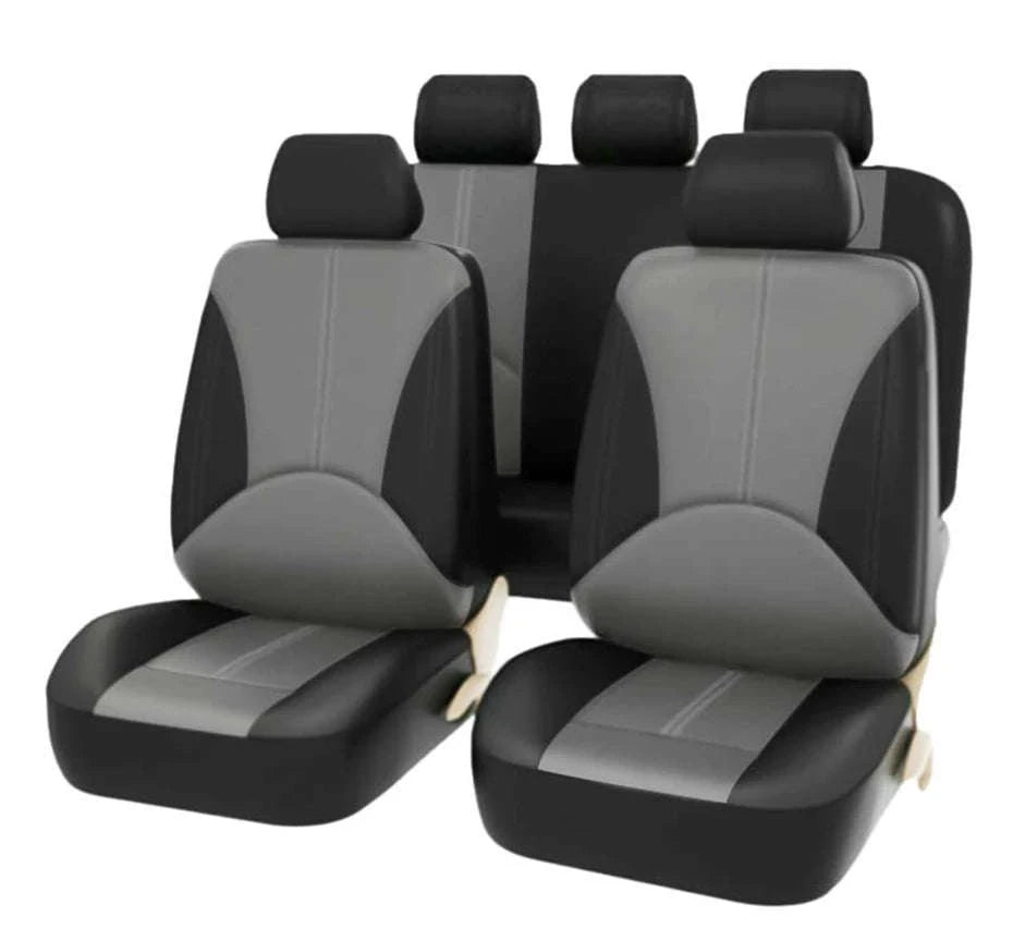 Leatherette Car Seat Cover Set Breathable Universal Full-Wrapped Compatible with Airbag-Black set x 1